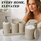 LIN CHUAN 6-Piece Bathroom Accessories Set, Bathroom Organizer, Beige