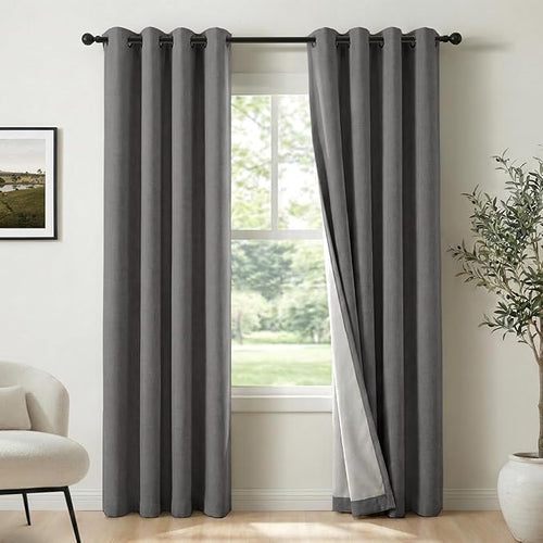 100% Blackout Shield Curtains, Dark Gray, 2 Panels, Linen Textured Look by 100BlackoutShield