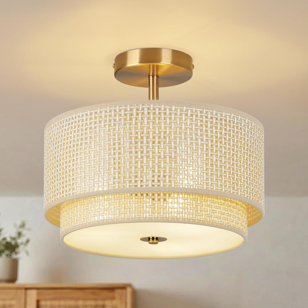 Semi Flush Mount Ceiling Light Fixture,Bedroom Ceiling Light,12.6'' Light Fixtures Ceiling Mount,Drum Light Fixture,3-Light Modern Close to Ceiling Lamps for Living Room Dining Room Kitchen Entryway