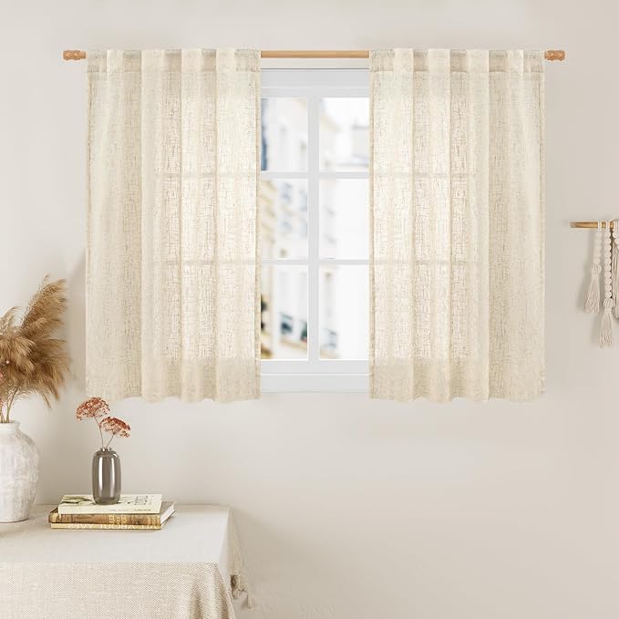 LAMIT Short Linen Window Curtains 40 Inch Length 2 Panels, 34 x 40 Inch by LAMIT