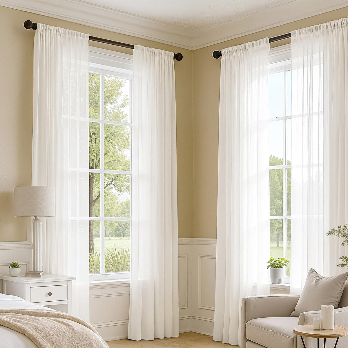 MIULEE Ivory Sheer Curtains 84 Inches Long 4 Panels 42 x 84 Inches