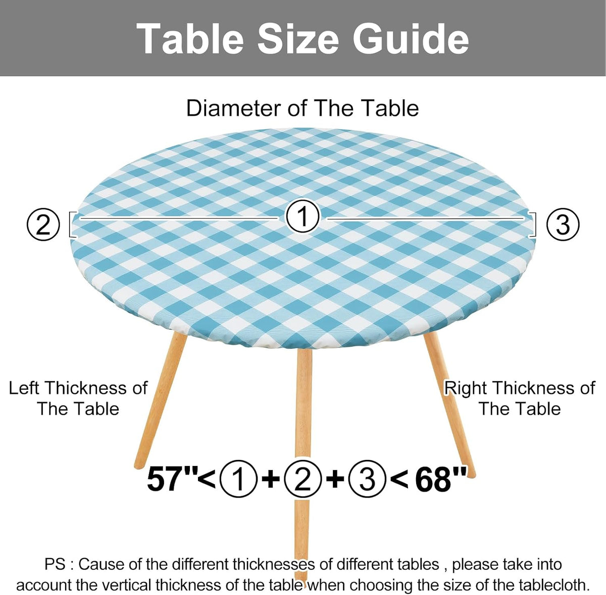 Smiry 57"-68" Picnic Table Cloth, Flannel Backed Vinyl Fitted Tablecloths