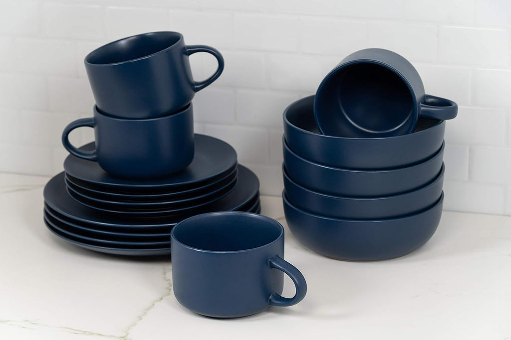 10 Strawberry Street Wazee Matte Coupe Dinnerware Set, 16 pc, Midnight Blue