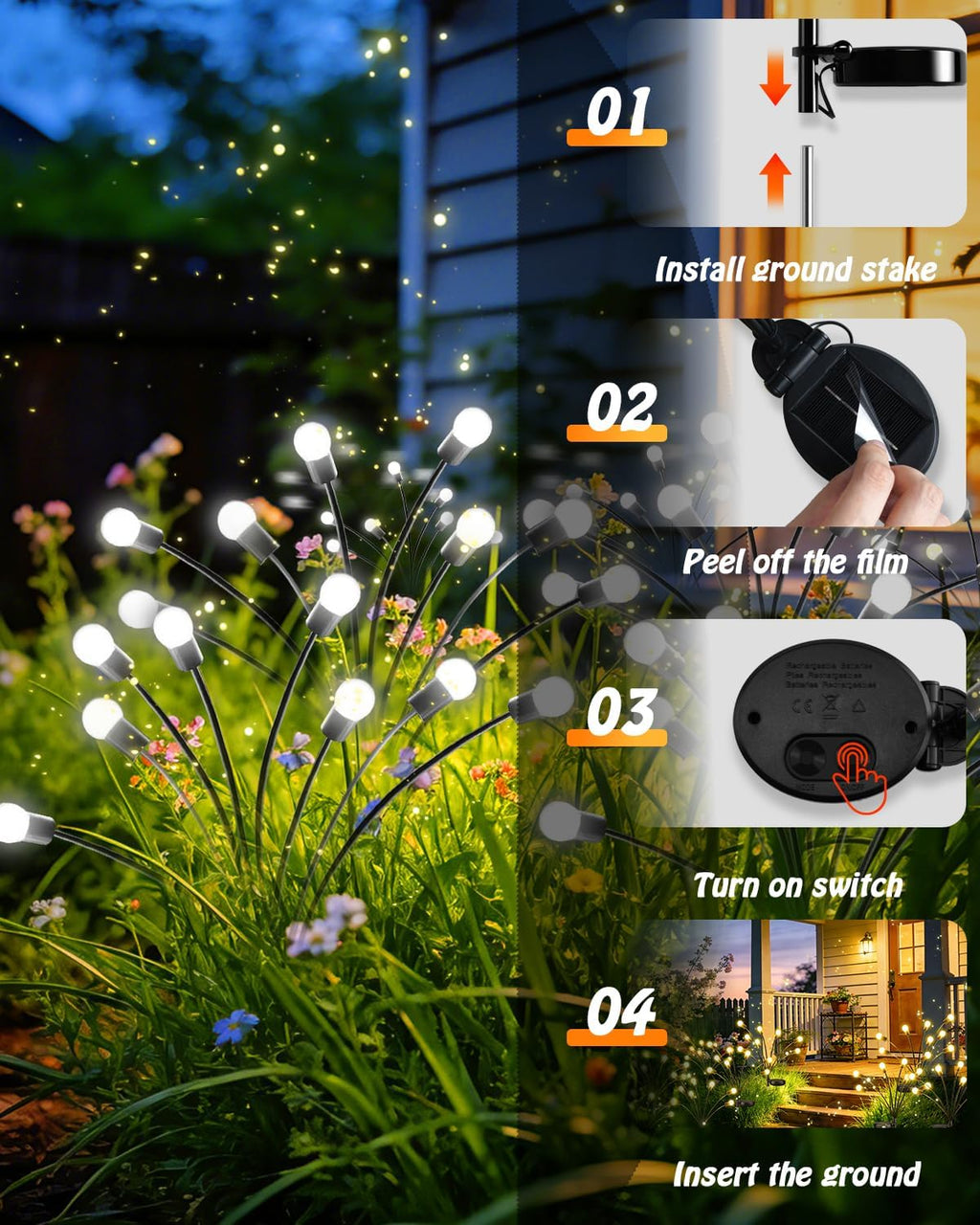 OZS 6 Pack 48 LED Solar Garden Lights, Solar Firefly Lights Outdoor