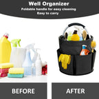 17L Cleaning Caddy with Handle, Cleaning Supplies Organizer, Foldable Storage Basket, Cleaning Supply Caddy, Portable Multi Cleaning Bucket Bag for Home, Garden (Black)