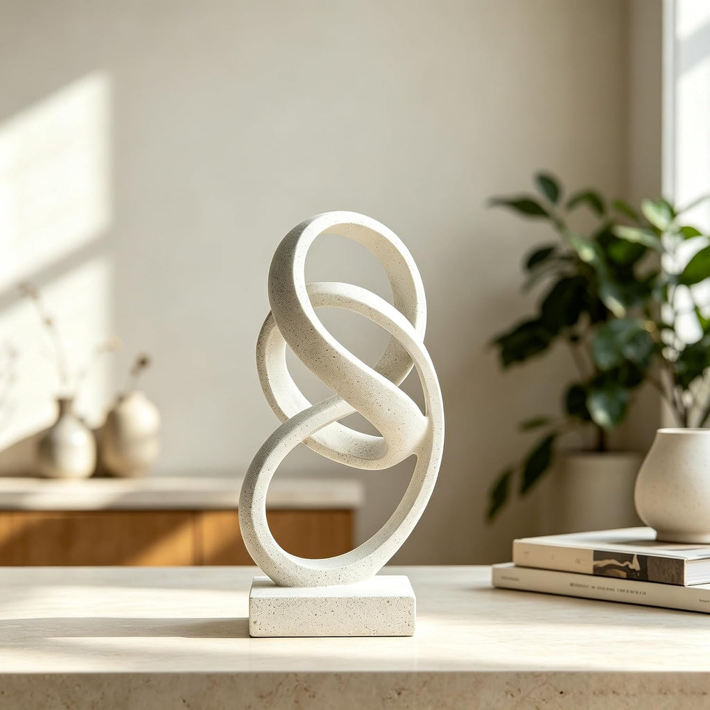 10" Modern Abstract Ribbon Decorative Sculpture, Knot Sculptures,Home Decor,Coffee Table Statues,Dining Living Room Desk Decor（White）