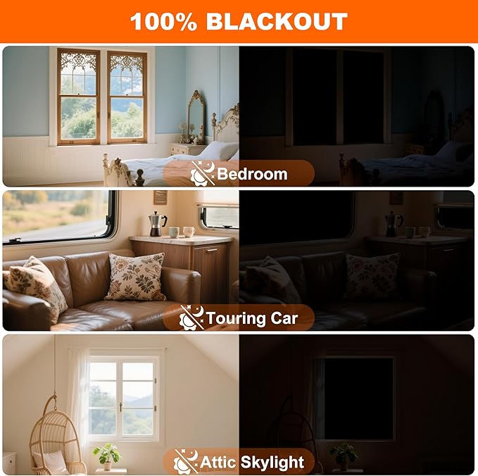 100% Black Out Window Cover Portable Blackout Shades Adhesive Thermal Blackout - Image 6