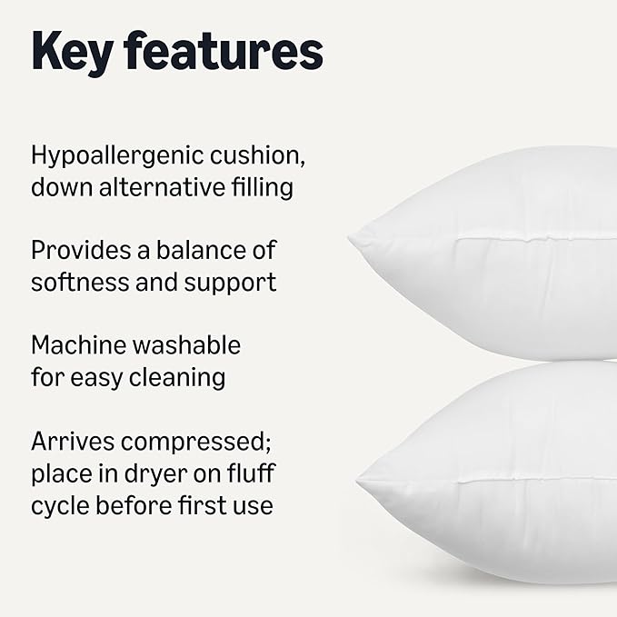 Amazon Basics Square Hypoallergenic Pillow Insert, Sofa Bed Couch Decorative - Image 2