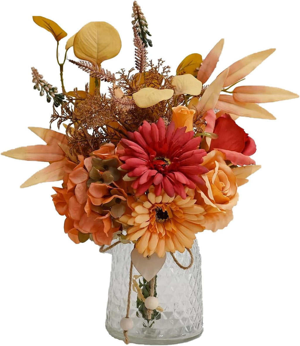 Artificial Flowers with Ceramic Vase Faux Hydrangea Flower Arrangements Table Centerpieces for Home Garden Party Wedding Decoration