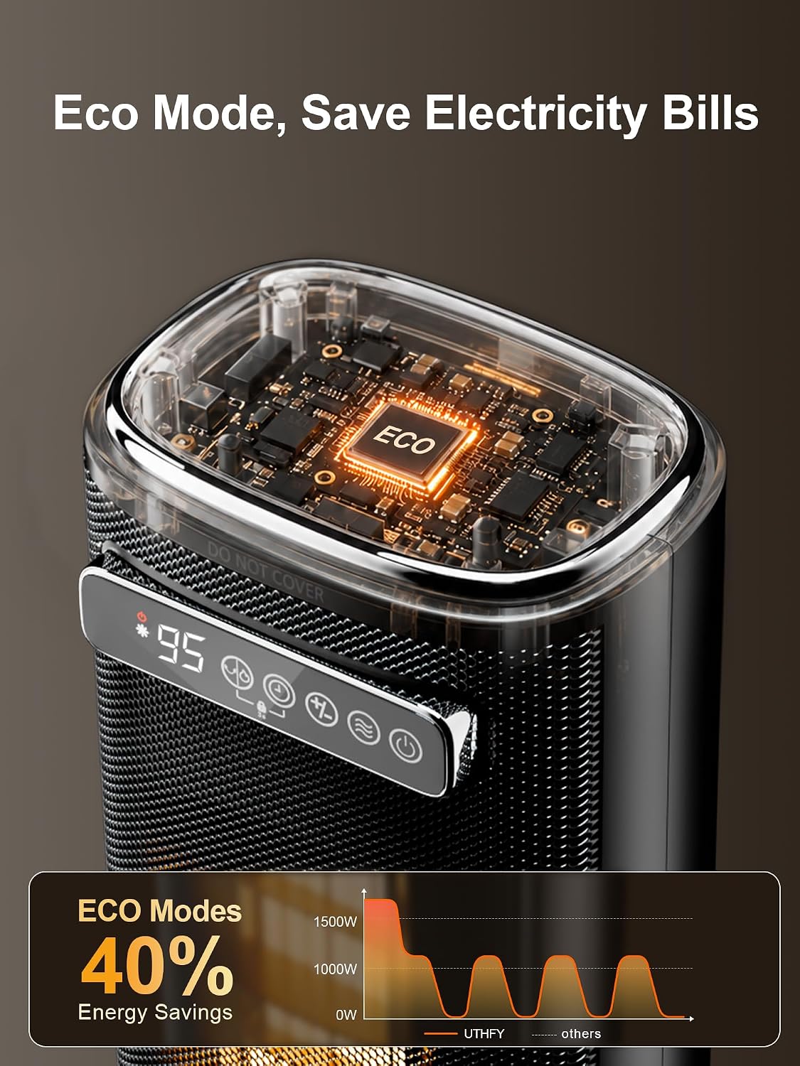 Uthfy 33'' Space Heaters for Indoor Use, 1500W Electric Heaters, 3D Flame