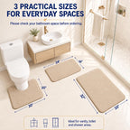 Beige Bath Mat Sets Extra Soft Memory Foam Bathroom Rugs 3 Piece Non Slip Absorbent & Dry Living Mat Sets Washable Bath Carpets with Toilet Rug,Bath Rugs for Bathroom,Tub,Shower,Kitchen,Bedroom