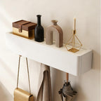 CycleCrew Solid Wood Wall Mounted Coat Rack with Shelf Hooks - Modern Floating Shelves with 5 Hidden Hooks, Heavy Duty Entryway Coat Key Holder Hanger for Hallway Bathroom Bedroom Home Decor