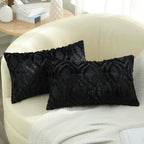 decorUhome Faux Fur Plush Soft Black Throw Pillow Covers 12x20 Set of 2