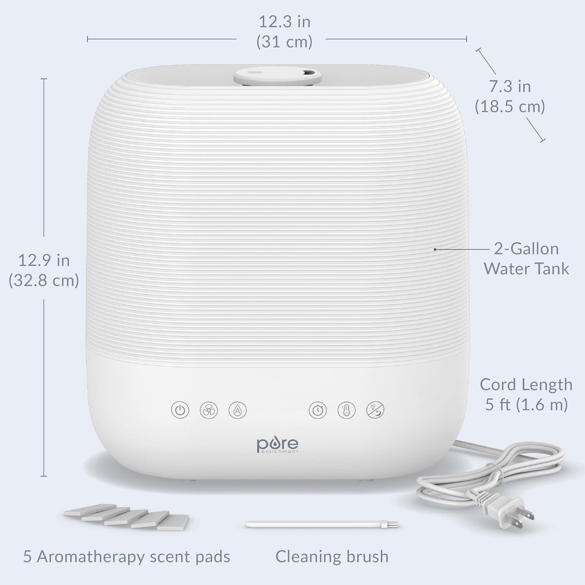 Pure Enrichment HUME Sense Warm & Cool Mist Top-Fill Humidifier, 2-Gal Tank, Up to 4.5 Days, Auto Humidity Sensor, 3 Mist Levels, Night Light, Aromatherapy, Sleep Mode & Auto Shut-Off