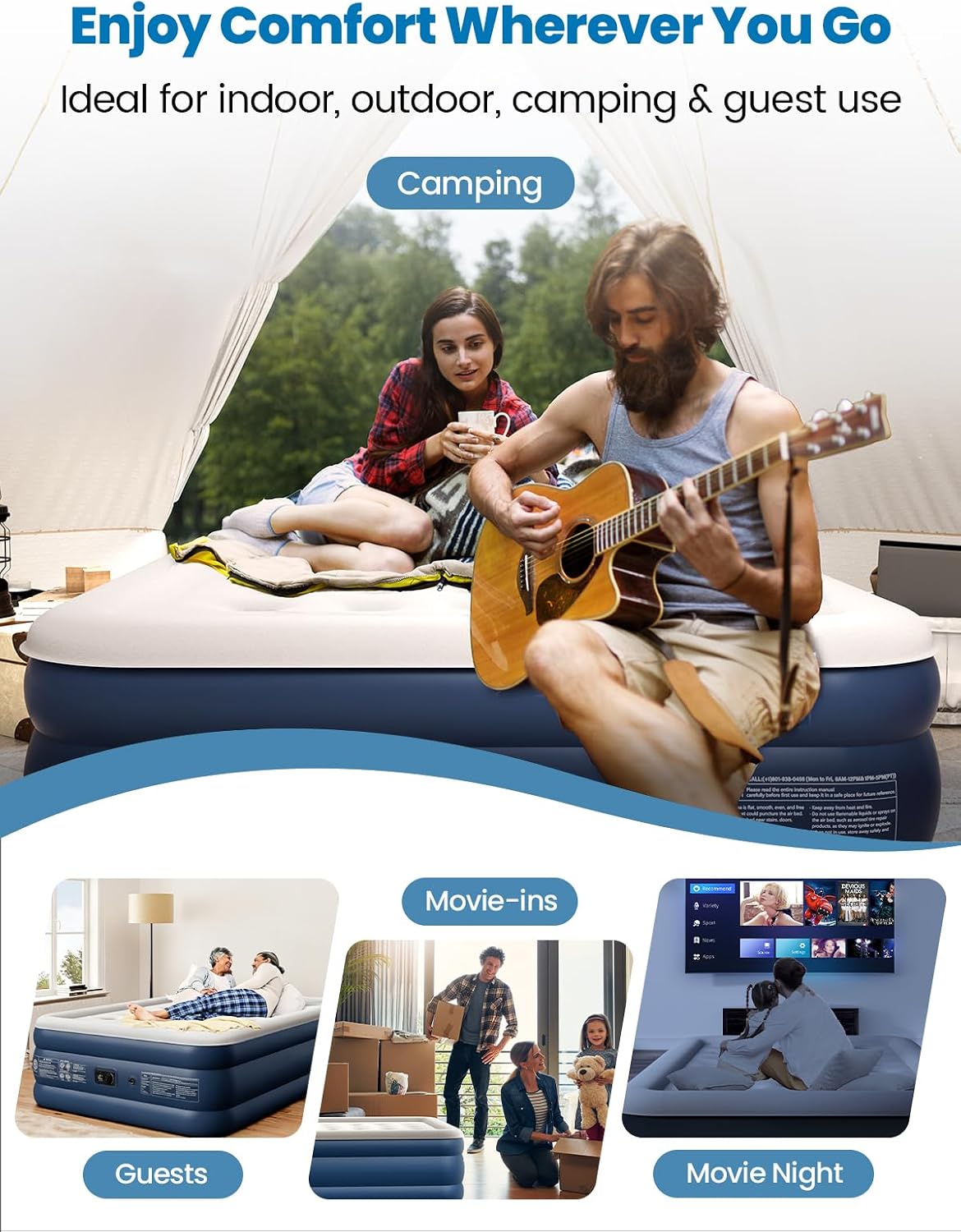 CHERIMOR Queen Air Mattress with Built in Pump, 18" Raised Upgraded Comfort