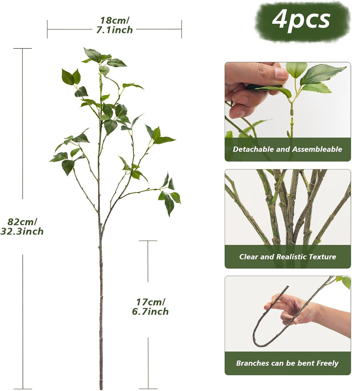 Artificial Plants Greenery Eucalyptus Stems Branches Plant for Home Decor，Faux Rustic Ficus Leaf Floral for Indoor Table Bathroom Bedroom Kitchen Decoration,Real Plastic Eucalytus Wedding Dcor（4PCS)