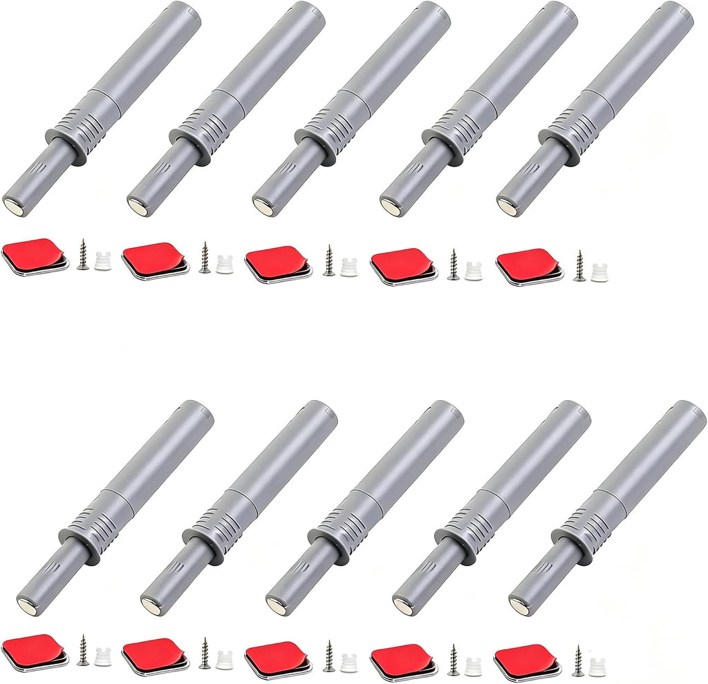 10PCS Magnetic Push Latches for Cabinet Push to Open Door Latch, Gray Soft Quiet Close Closers, Plastic Damper Buffer Push for Kitchen Drawer Door