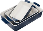 Kook Ceramic Bakeware Set, Rectangular Baking Dishes, For Casseroles, Lasagna, Cake, Small, Medium & Large Pans, Microwave & Dishwasher Safe, Set of 3, Cherry