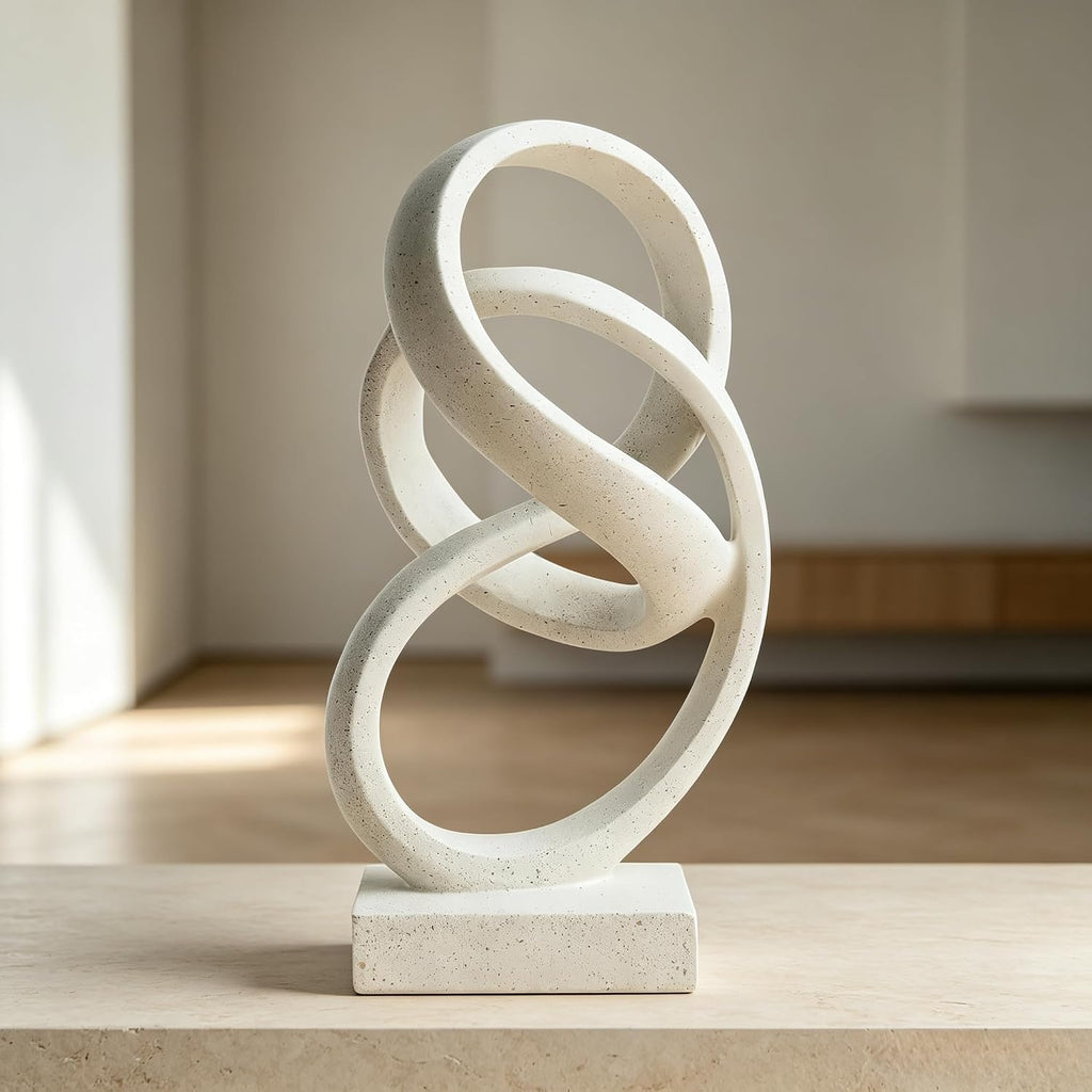 10" Modern Abstract Ribbon Decorative Sculpture, Knot Sculptures,Home Decor,Coffee Table Statues,Dining Living Room Desk Decor（White）