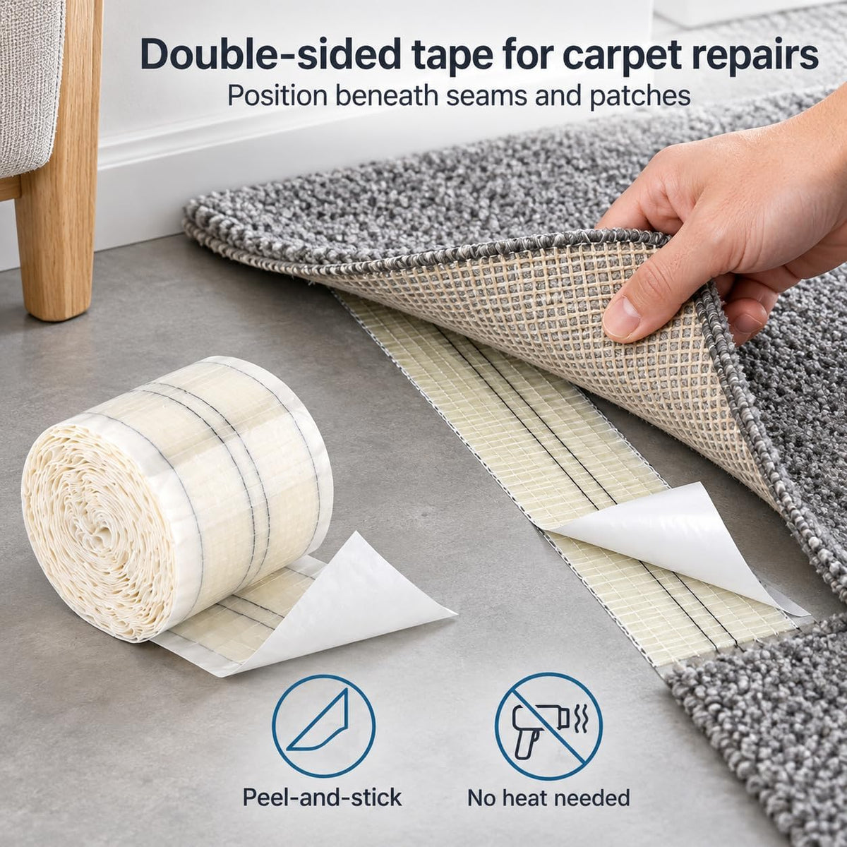 Carpet Patch Repair Kit with Star Wheel Seam Roller and 30.2 ft Double-Sided Joining Tape, Heatless DIY Floor Patching Tools for Rugs, Home and Office Use