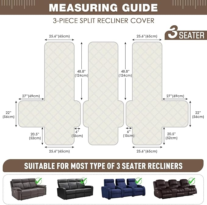 TAOCOCO 100% Waterproof Recliner Sofa Covers, Non Slip Split Couch Covers - Image 2