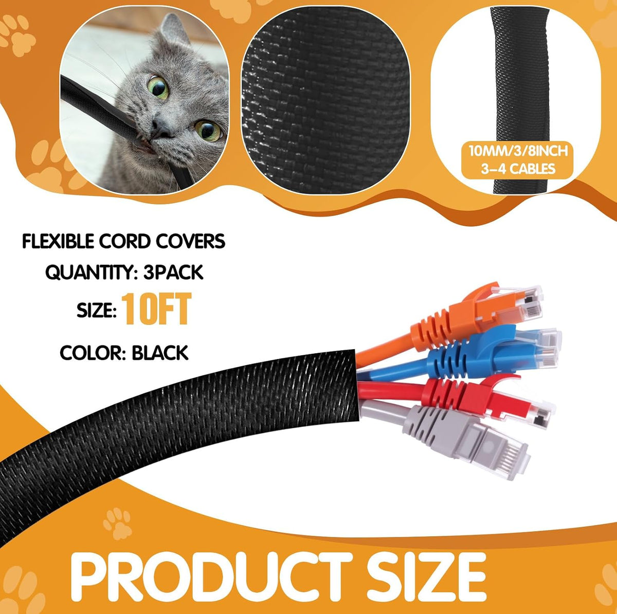 Poen 3 Pack 30ft Cord Protectors from Pets No Chew, 3/8 Inch, Pet Material