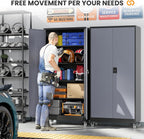 75"H Metal Garage Cabinets with Wheels, Storage Cabinet with 2 Doors
