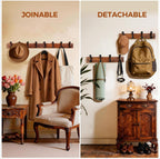 Wooden Coat Rack Wall Mount,Teak Solid Wood Coat Hanger with 4 Metal Hooks,16 inch Mounting Hole Spacing,Rustic Wall-Mounted Coat Racks for Towel,Hat,Key,Jacket,Clothes (1, Teak (Mixed Grain))