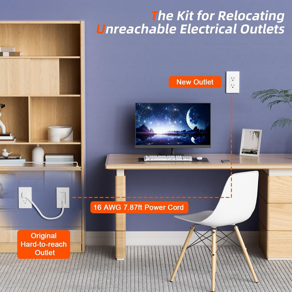 in Wall Cable Management Kit 2 AC TV Outlet Wall Kit 7.8ft Cord Power Relocation in Wall Outlet Extender for Living Room Bedroom and Home Theater