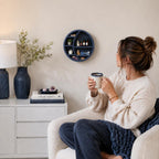 Wooden Crescent Moon Shelf Wall Decor — Aesthetic Floating Crystal Display Holder & Hanging Wall Organizer for Bedroom, Dorm & Spiritual Room Decor | 14"x14"x3.5" | (Navy Blue)