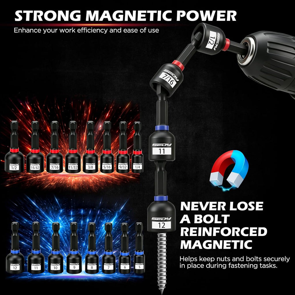 59-Piece Magnetic Nut Driver Bit Set, SAE and Metric Nut Drivers with Screwdriver Bits, Ratchet Wrench, Quick-Change Bit Holder and Storage Case for Automotive Repair, Home Repair and DIY Projects
