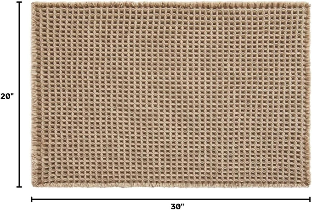 TYUU Waffle Bath Mat, Boho Bathroom Rugs Non Slip, 30x20 Beige