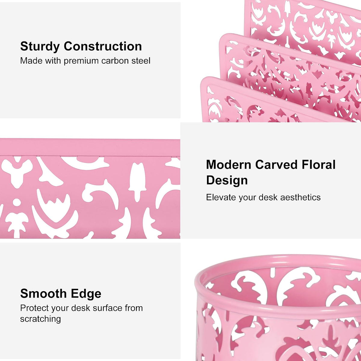EasyPAG Desk Organizers and Accessories 3 Pieces Office Organizer Set - Pen Holder for Desk, Mail Sorter Countertop and Sticky Note Holder, Pink
