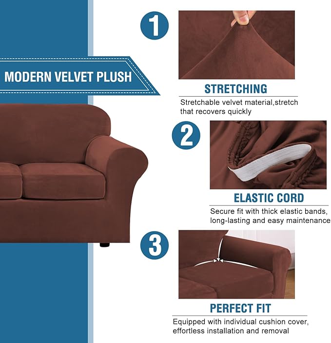 H.VERSAILTEX Rich Velvet Stretch 2 Piece Cover Chair Slipcover Sofa Cover - Image 3