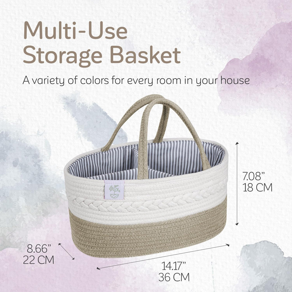 Baby Diaper Caddy Organizer, Cotton Nursery Baby Gift Basket with Handle Lid Baby Caddy Organizer, Portable Baby Basket Diapers & Wipes, Basket for Moms, Wheat Field - Large