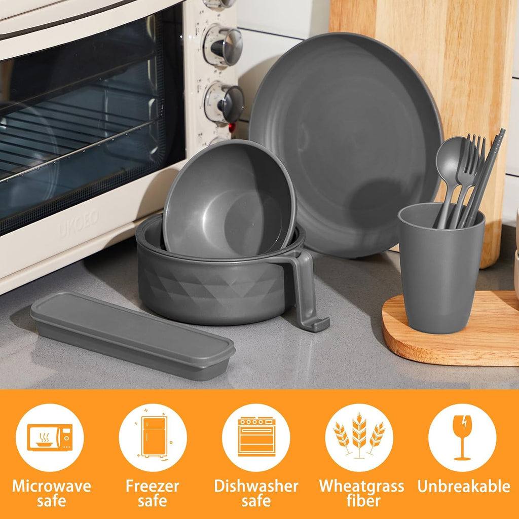6 Pcs Microwave Ramen Cooker Set 40oz Bowl, Grey
