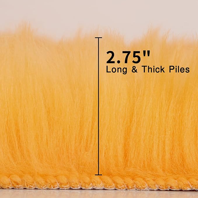 duduta Yellow Faux Sheepskin Fur Rug 3x5 ft, Fluffy Shag Bedroom Dorm Nursery - Image 3