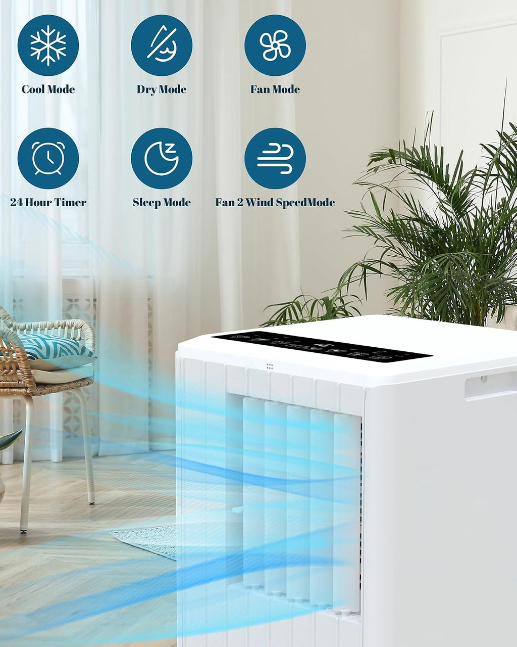 GarveeTech 8000 BTU Portable Air Conditioner, 3 in-1 Free Standing Cooling Portable AC Unit with Cool/Dry/Fan Mode, with Remote Control, Cools Up to 350 Sq.Ft with Sleep Mode,2 Fan Speed for Home