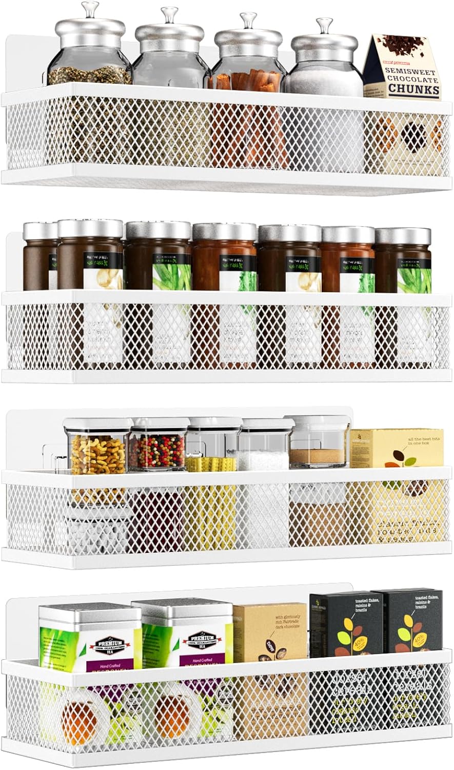 Spice Rack Organizer for Cabinet, 3-Tier Expandable 14.37"–26.02" Seasoning Organizer Shelf – Sturdy Metal Spicy Shelf for Jar & Bottle Storage in Kitchen Cabinet & Pantry, Black