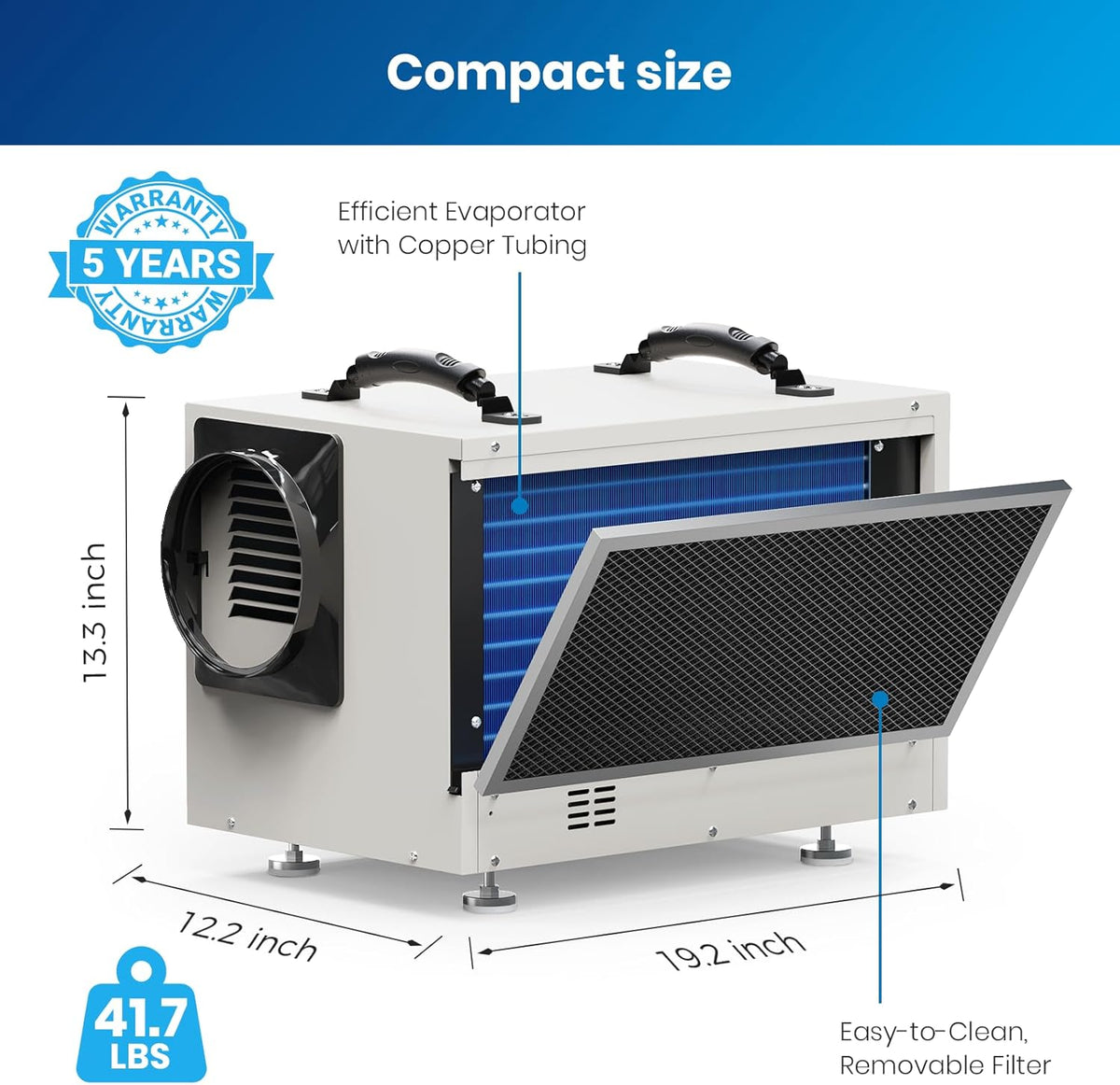 BaseAire 113 Pints Crawlspace Dehumidifier with Drain Hose for 1200 Sq Ft
