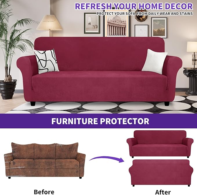 ZNSAYOTX Super Stretch Couch Cover, New Striped Sofa Covers Fitted Slipcovers - Image 2