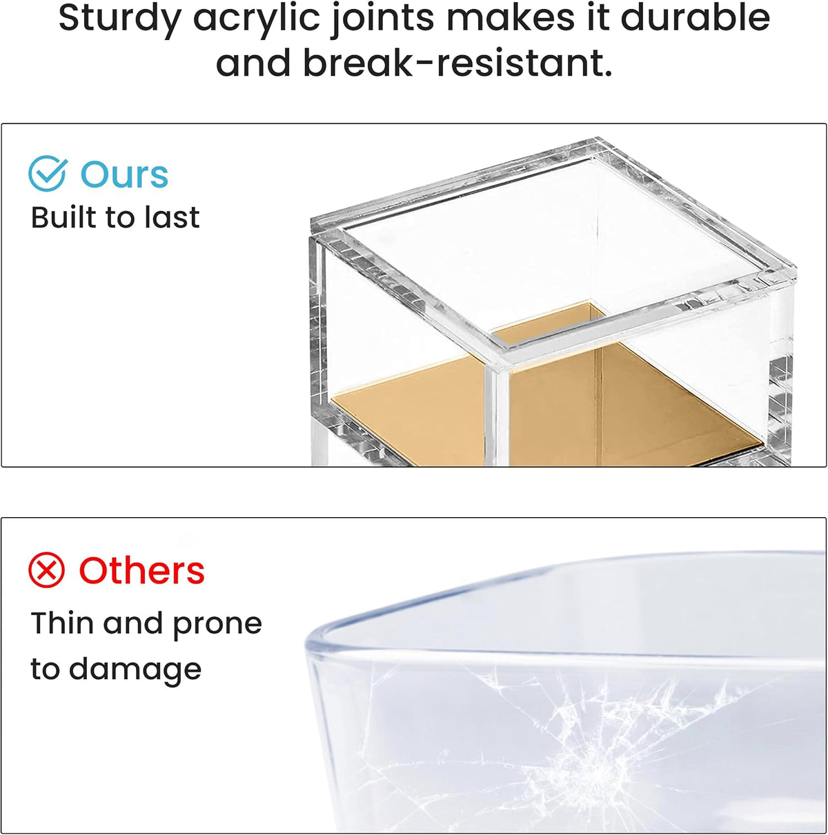 3-Tier Stackable Acrylic Holder, Clear with Gold Metal Base