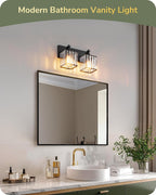 EDISHINE 2-Light Black Bathroom Vanity Light, Crystal Sconce Over Mirror