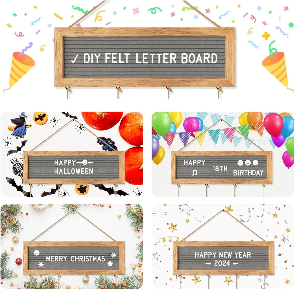CJIAWYS Picture Frames Collage Wall Decor Hanging Photo Display Frame Felt Letter Board with 340 Letters and 30 Clips, Unique DIY Collage Picture Frames for Dorm Room Decor, Christmas Birthday Party