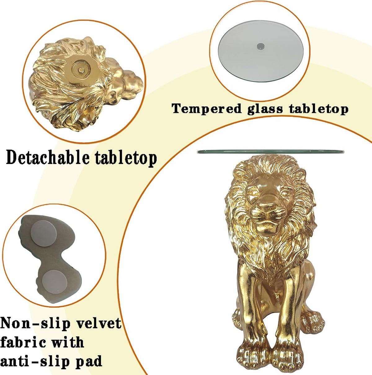Lion Statue Side Table, 13 inch Tempered Glass Coffee Table