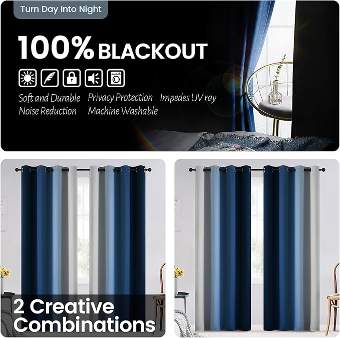SimpleHome Ombre 100% Blackout Curtains - Image 5