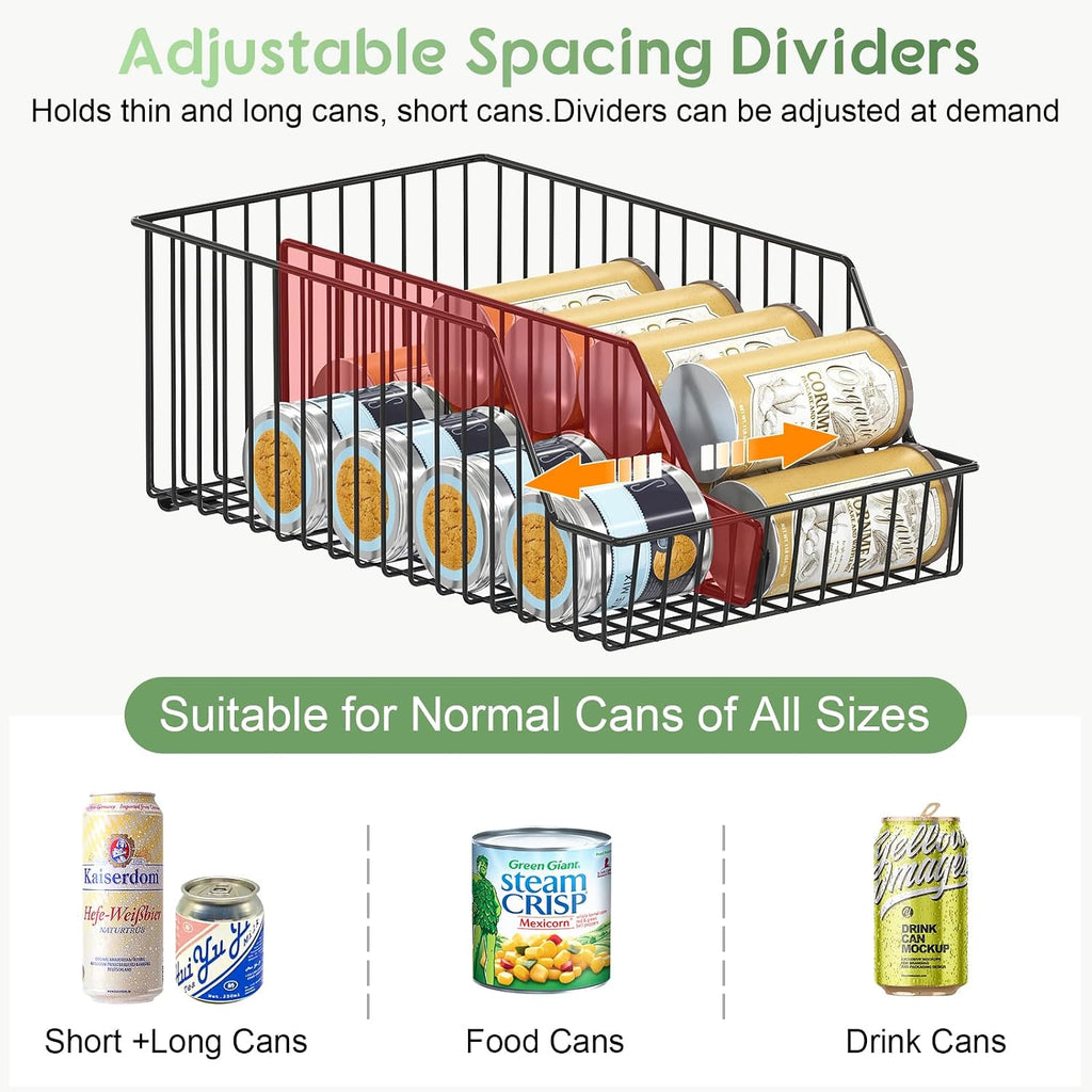 3 Pack Can Storage Organizer For Pantry,Stackble Widen Can Holder Rack With 3 Adjustable Dividers, Can Dispensers For Soup Soda Canned Food Water Bottle, Pop Drink Organizers for Cabinet Shelf
