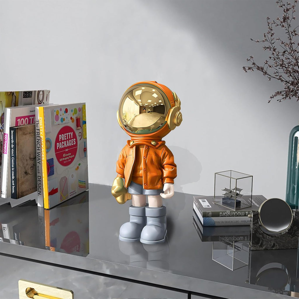 Dosker Astronaut Statue, Spaceman Sculpture Polyresin Figurine Orange