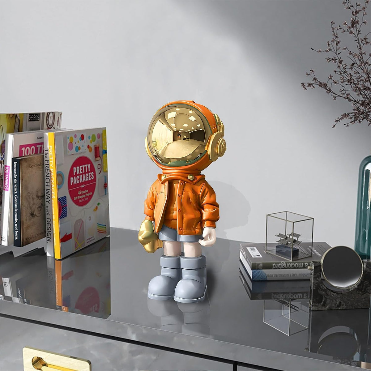 Dosker Astronaut Statue, Spaceman Sculpture Polyresin Figurine Orange