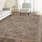 Latepis 5x8 Area Alfombras para Salas Washable Light Brown Beige Faux Fur by Latepis
